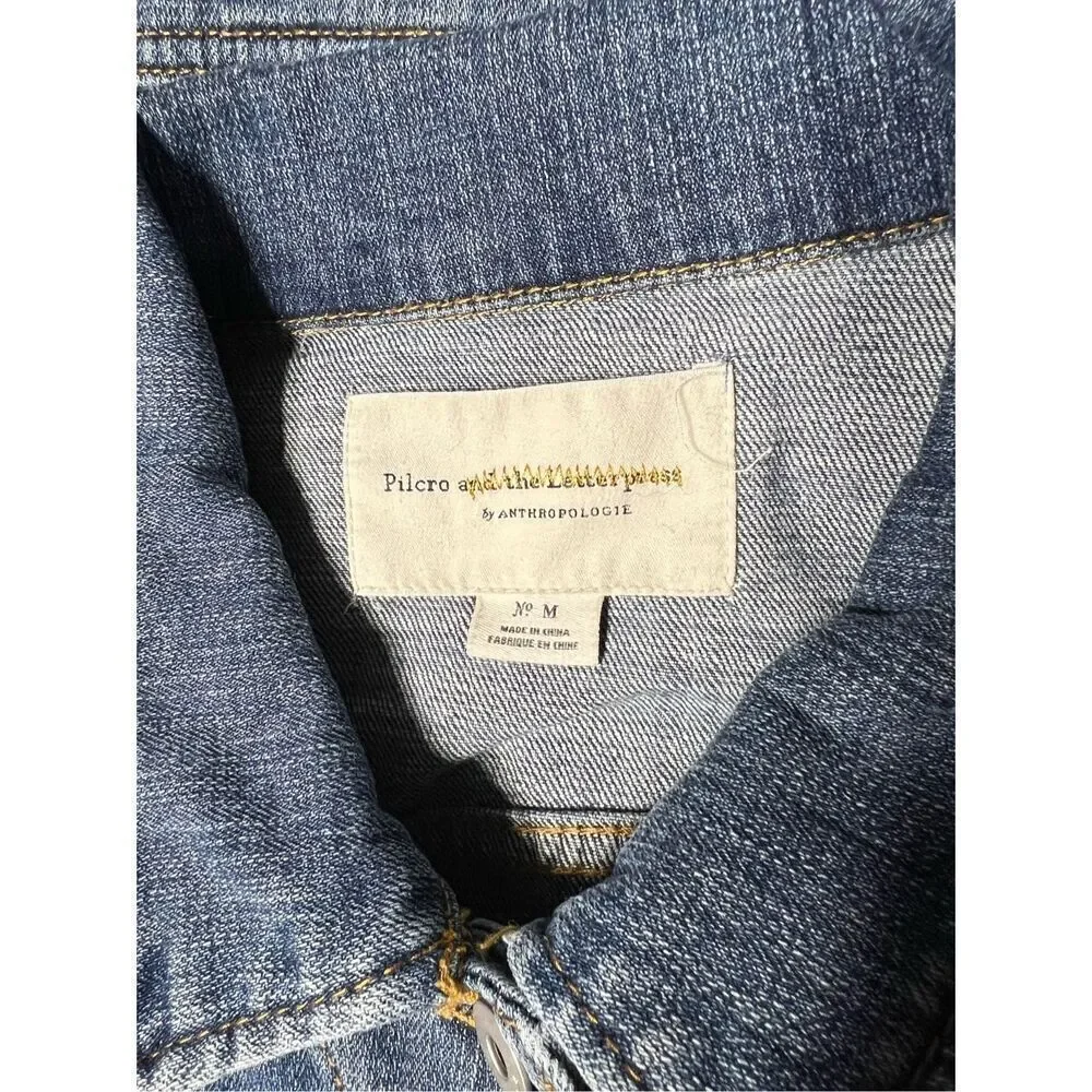 Pilcro and the Letterpress Anthropologie Lambswool Denim Sweater Jacket Size M